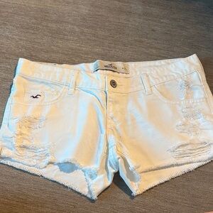 Hollister White Distressed Denim Jean Shorts